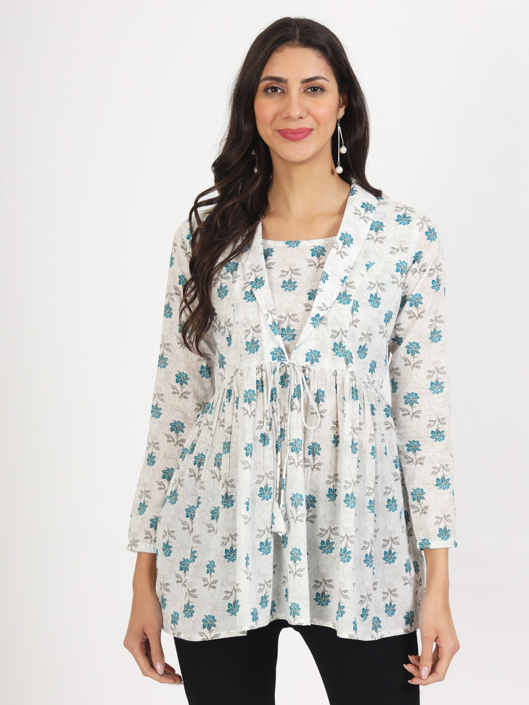 White Floral Printed Cotton Top