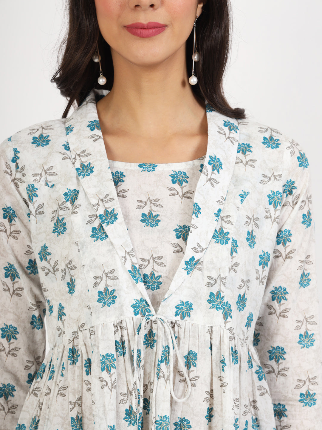 White Floral Printed Cotton Top