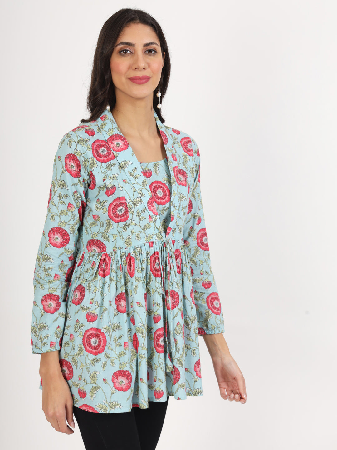 Sky Blue Floral Printed Cotton Top