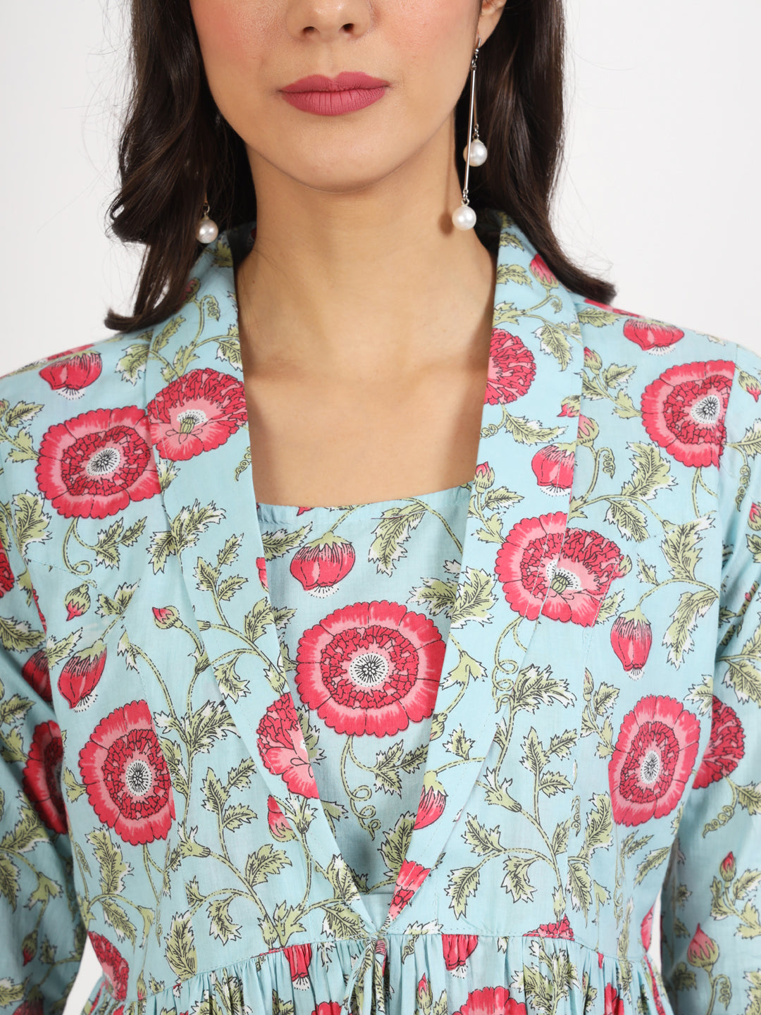 Sky Blue Floral Printed Cotton Top