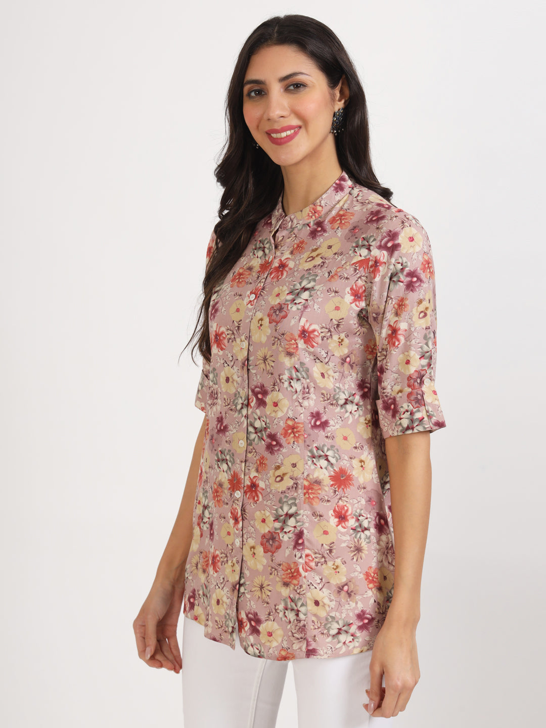 Pink Floral Printed Rayon Top