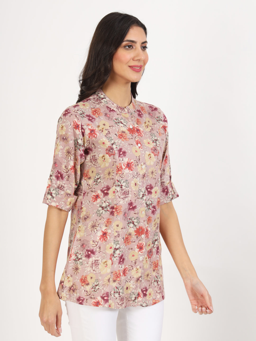 Pink Floral Printed Rayon Top