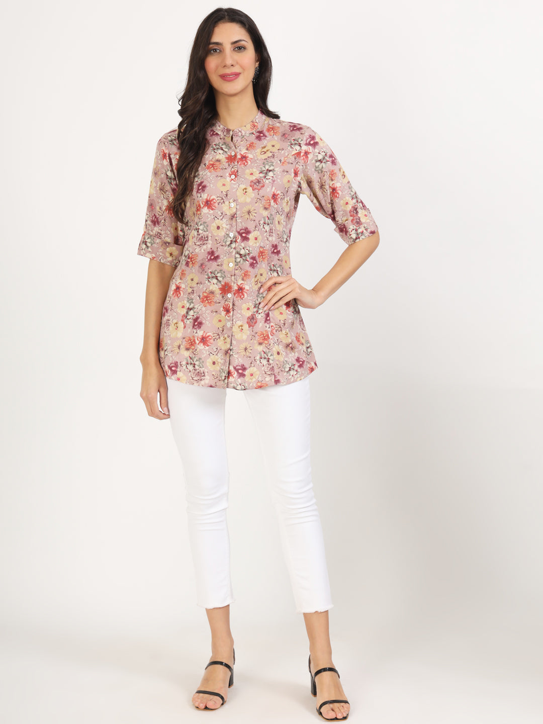 Pink Floral Printed Rayon Top