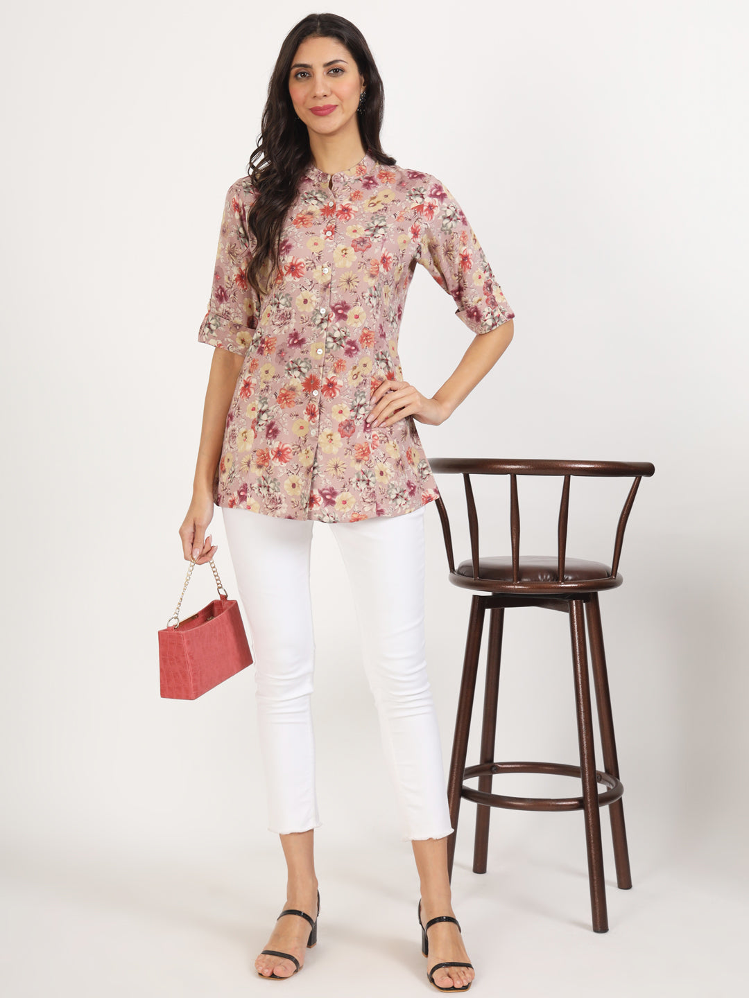 Pink Floral Printed Rayon Top