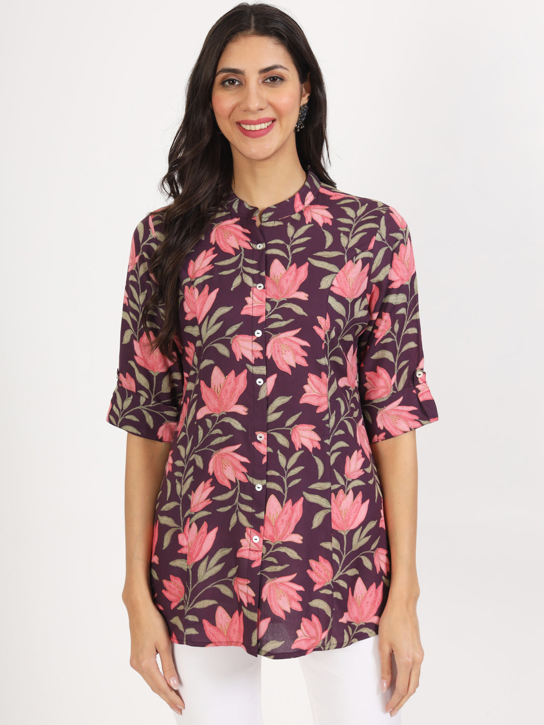 Purple Floral Printed Rayon Top