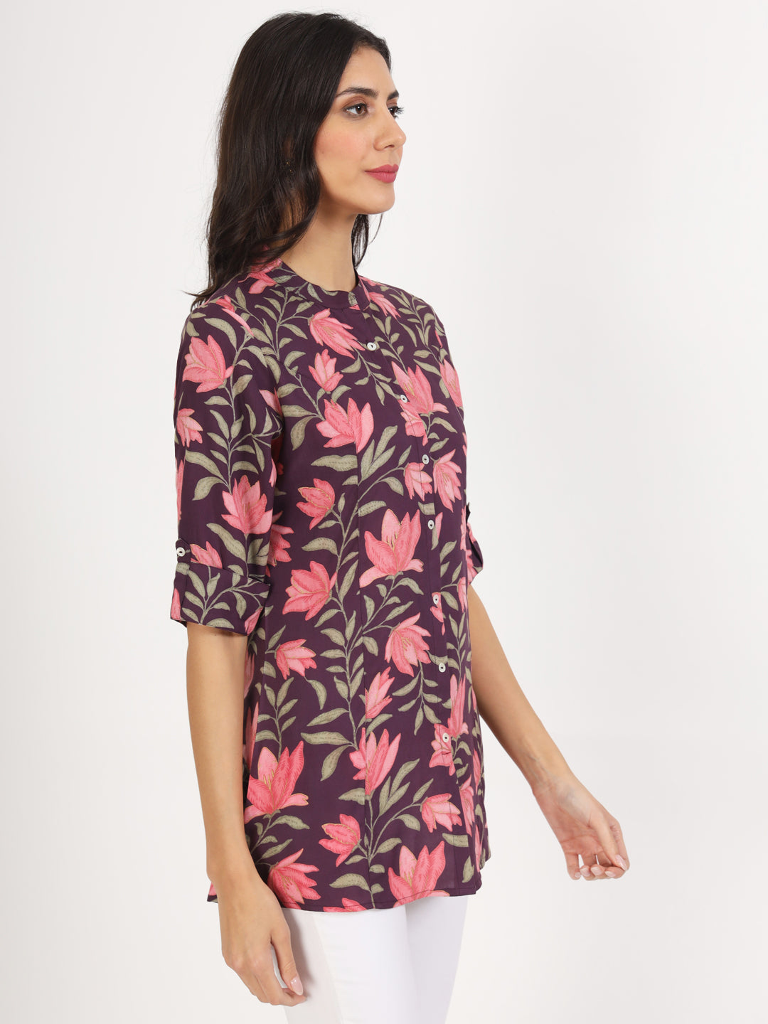 Purple Floral Printed Rayon Top