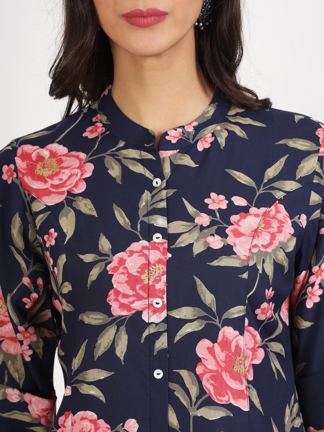 Navy Blue Floral Printed Rayon Top