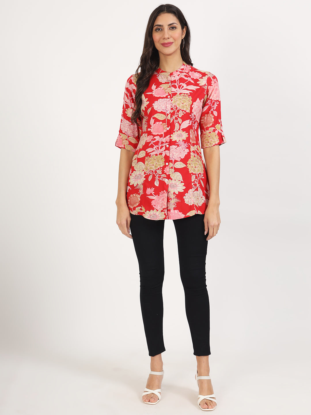 Red Floral Printed Rayon Top