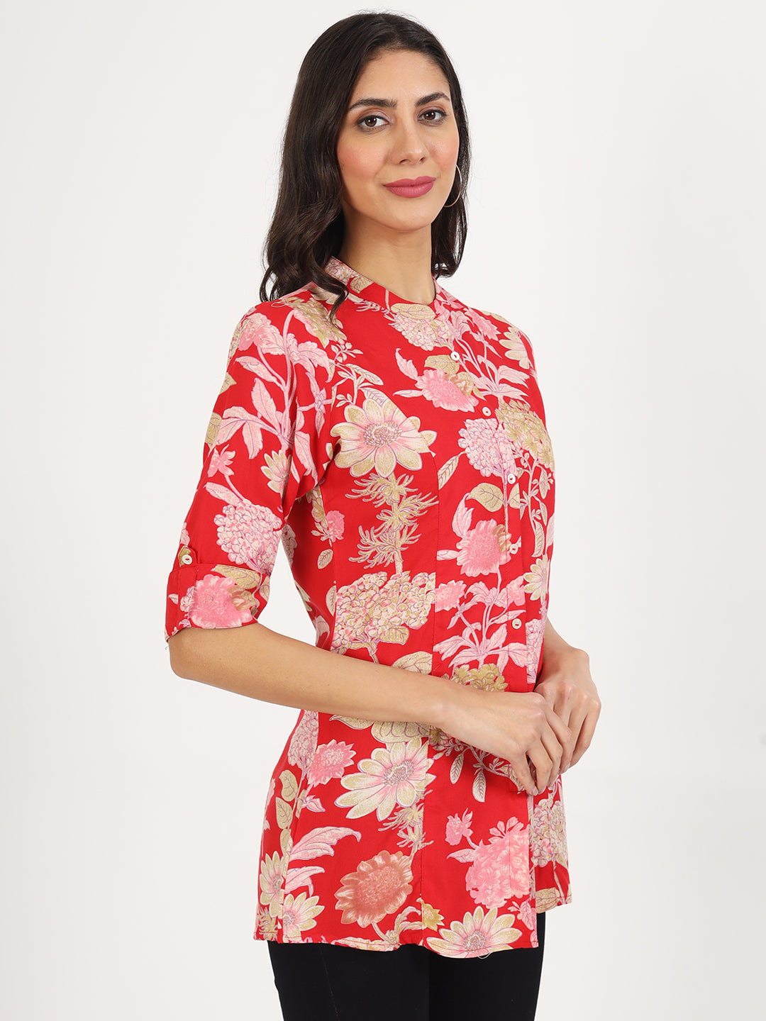 Red Floral Printed Rayon Top