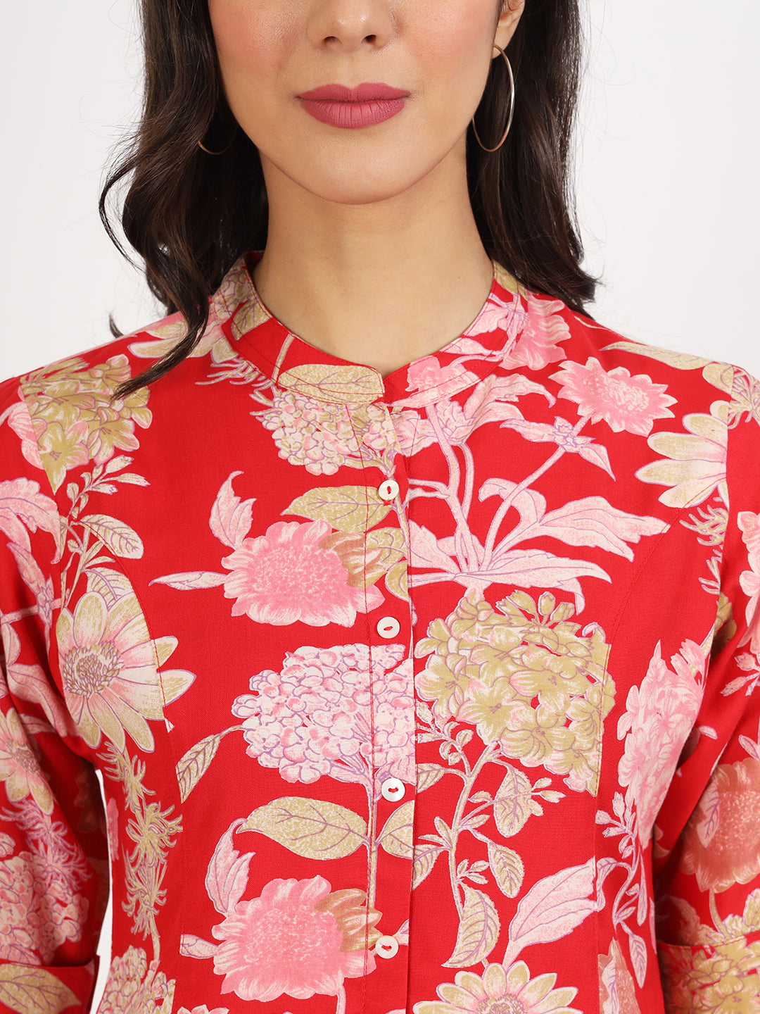 Red Floral Printed Rayon Top