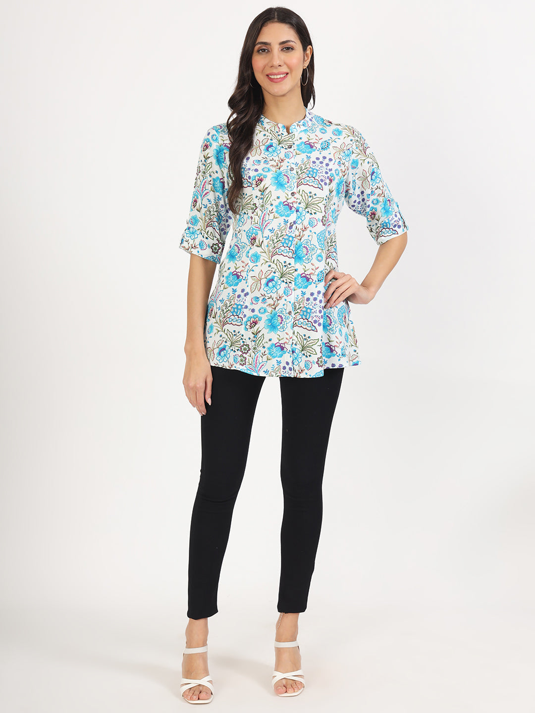 White Floral Printed Rayon Top