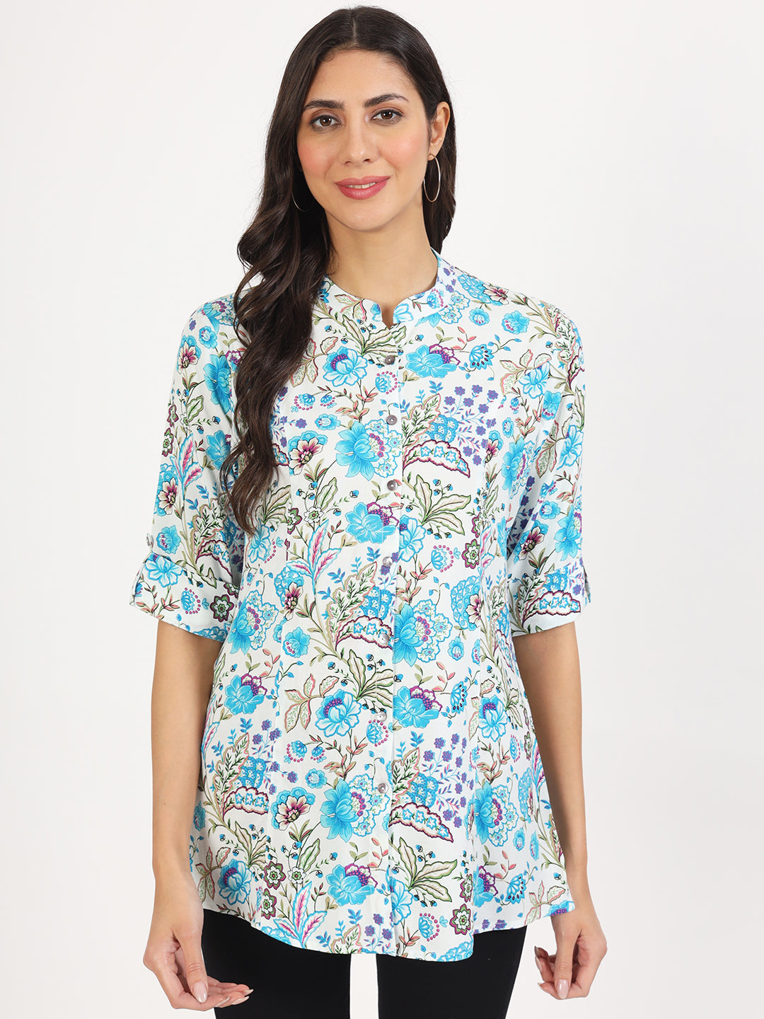 White Floral Printed Rayon Top