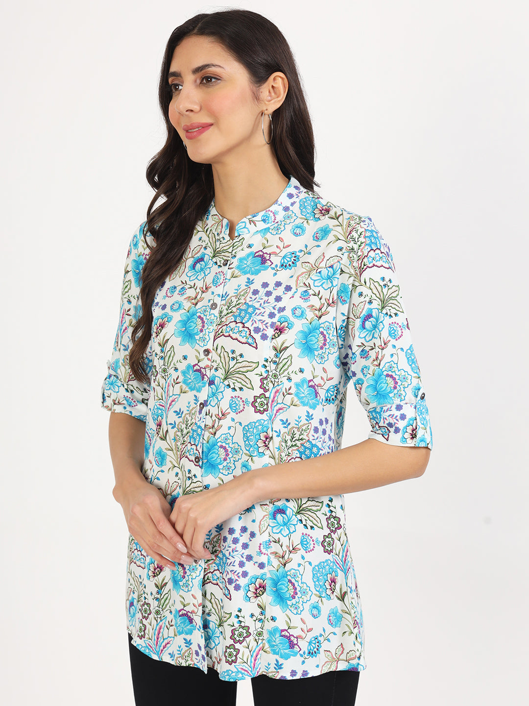 White Floral Printed Rayon Top