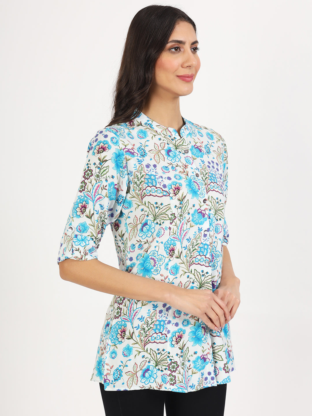 White Floral Printed Rayon Top