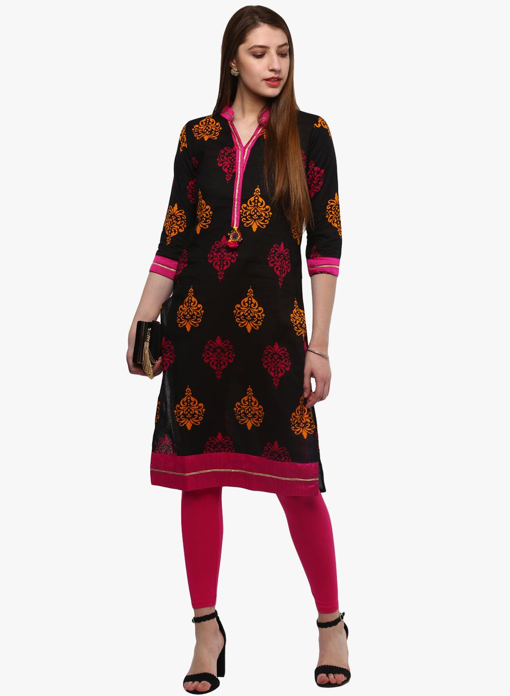 Divena Printed Black cotton Kurti - divena world-Mohi