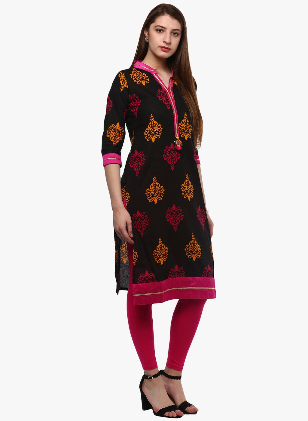 Divena Printed Black cotton Kurti - divena world-Mohi