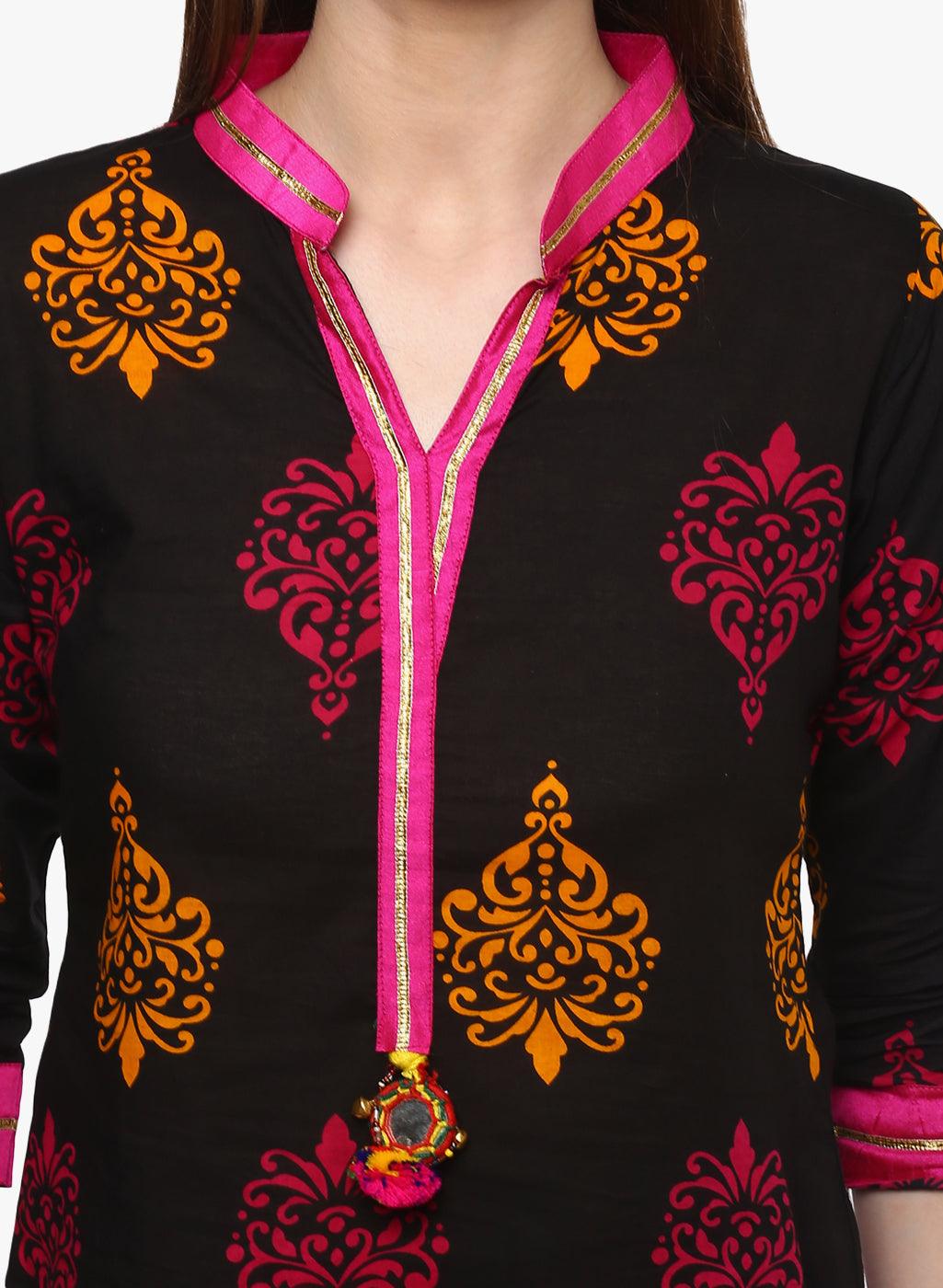 Divena Printed Black cotton Kurti - divena world-Mohi