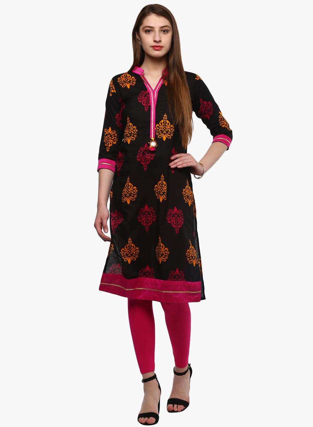 Divena Printed Black cotton Kurti - divena world-Mohi