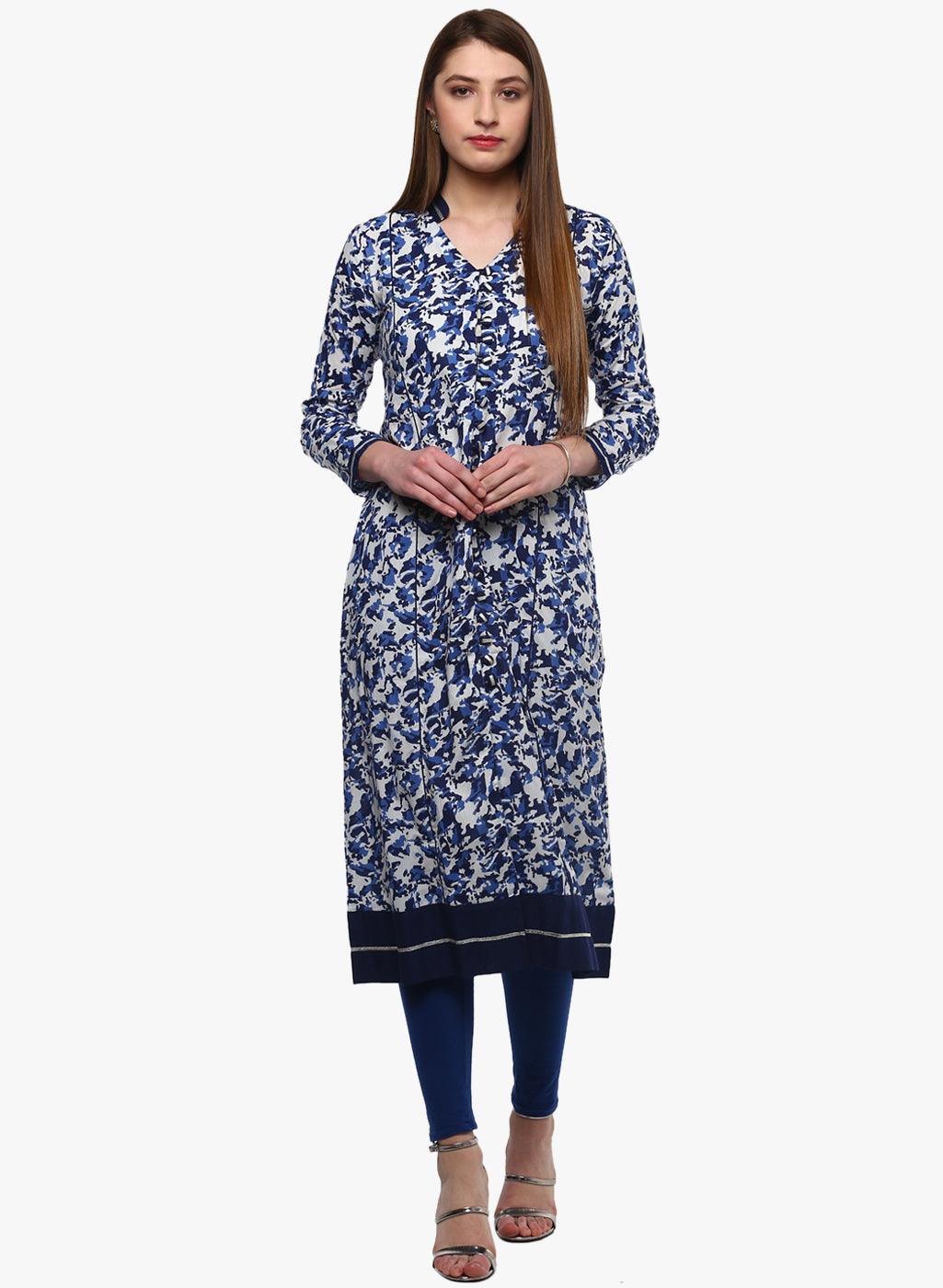 Divena Indigo Blue Front Open Kurti - divena world-Mohi