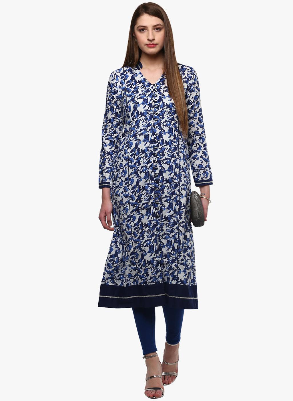 Divena Indigo Blue Front Open Kurti - divena world-Mohi