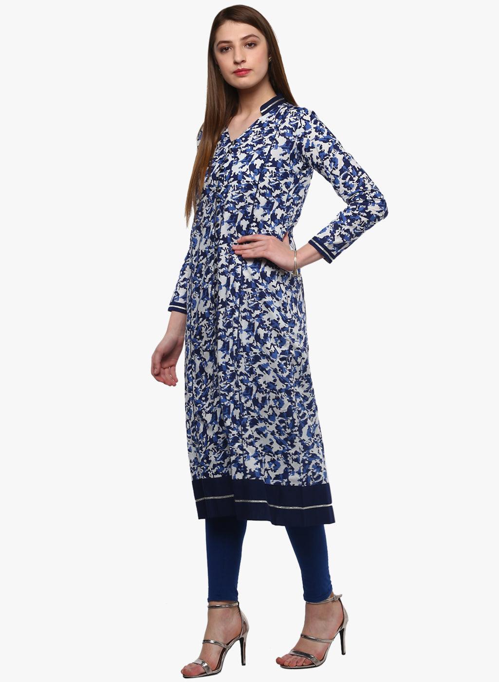 Divena Indigo Blue Front Open Kurti - divena world-Mohi