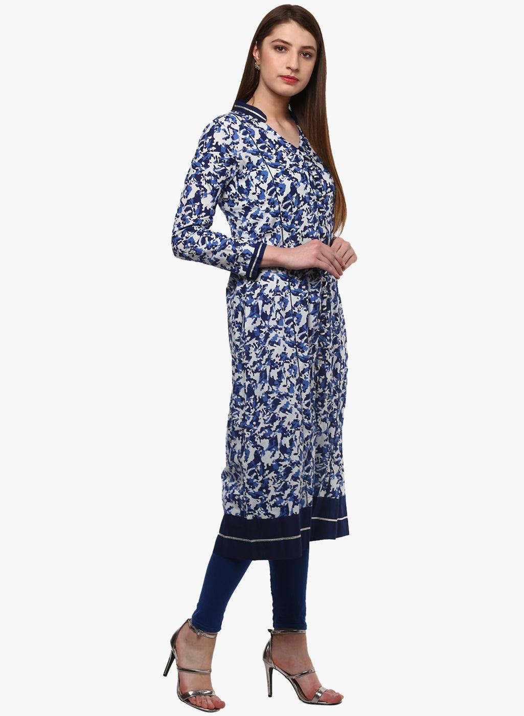 Divena Indigo Blue Front Open Kurti - divena world-Mohi