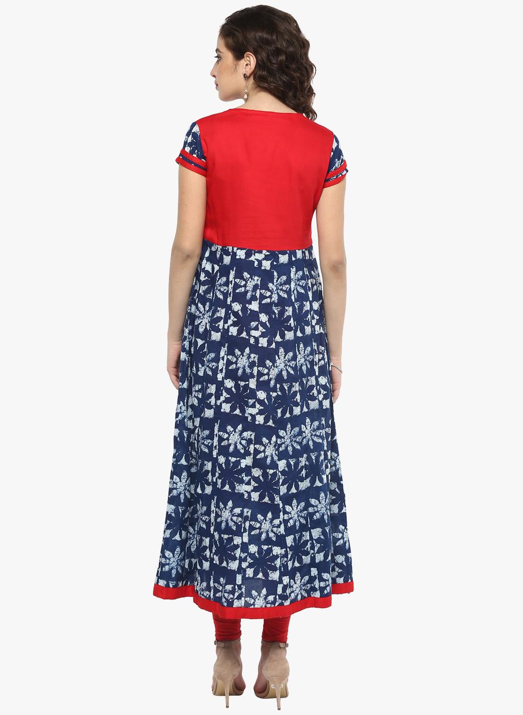 Divena Indigo Blue Printed Cotton Anarkali - divena world-Mohi