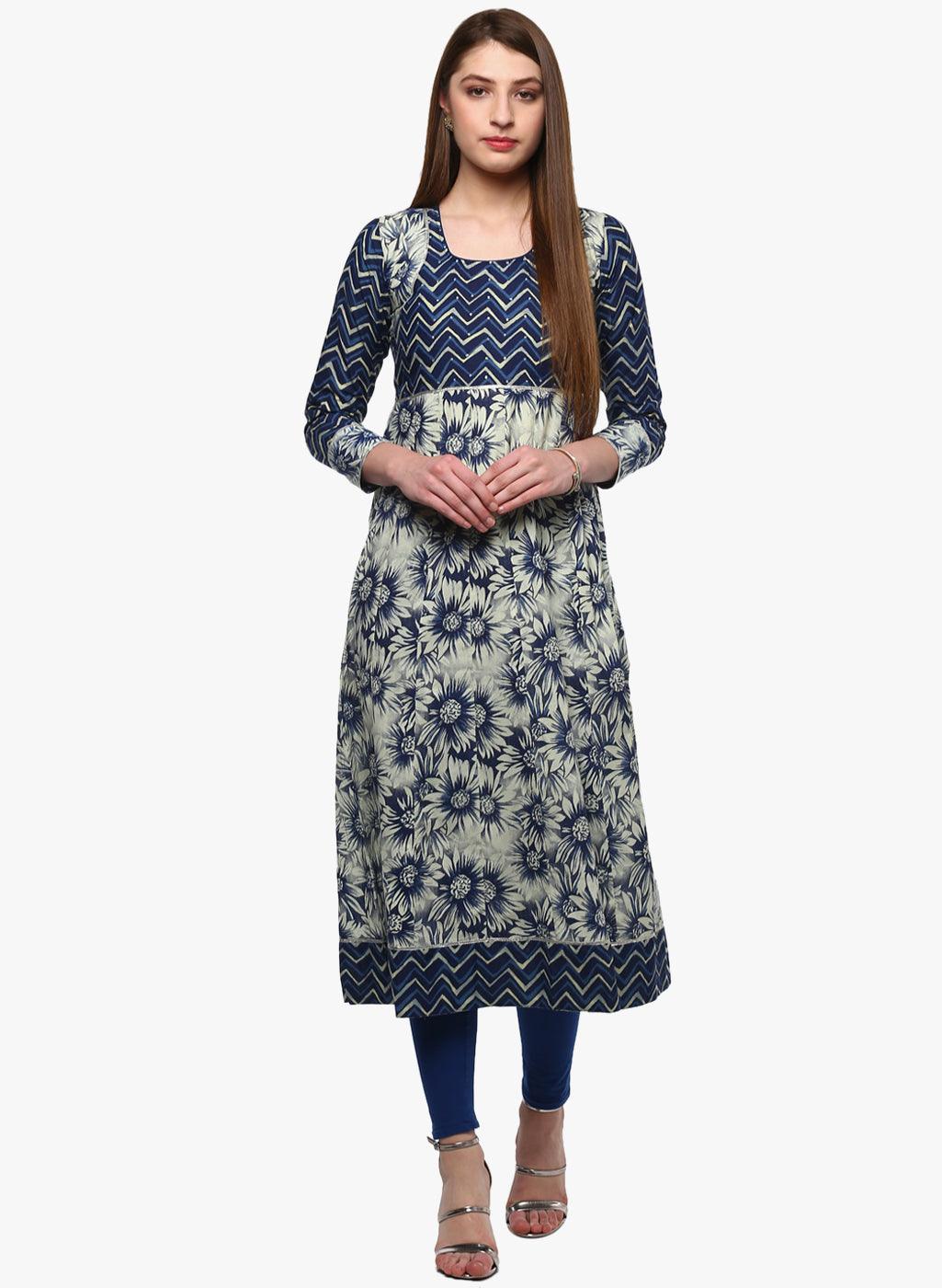 Divena Indigo Printed Anarkali - divena world-Mohi