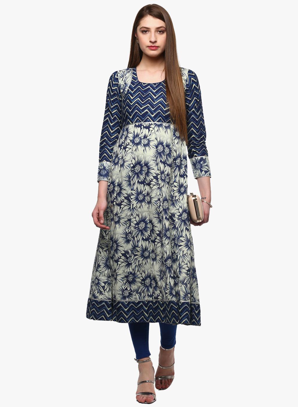 Divena Indigo Printed Anarkali - divena world-Mohi