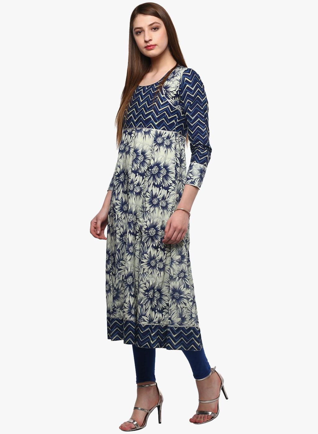 Divena Indigo Printed Anarkali - divena world-Mohi