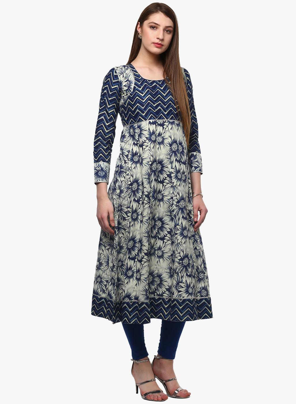 Divena Indigo Printed Anarkali - divena world-Mohi