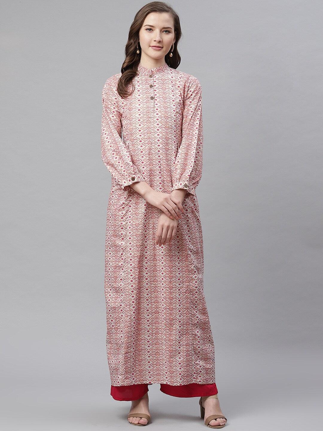 Divena White Peach Maxi Style Kurta - divena world-Mohi