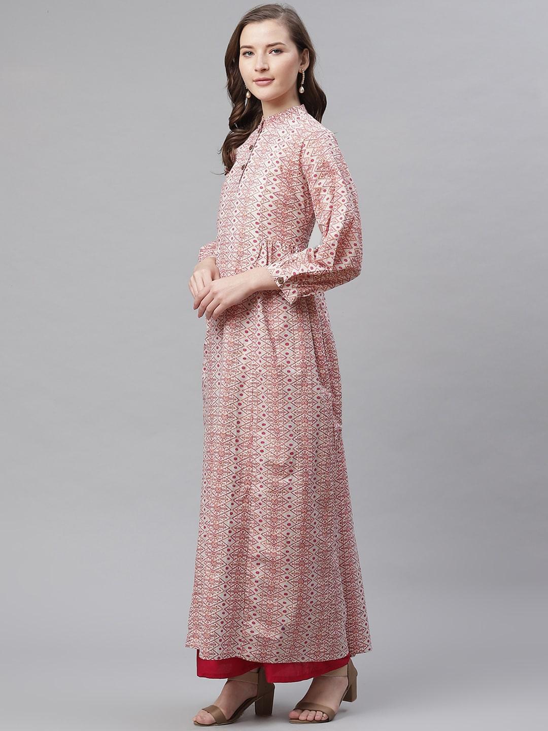 Divena White Peach Maxi Style Kurta - divena world-Mohi