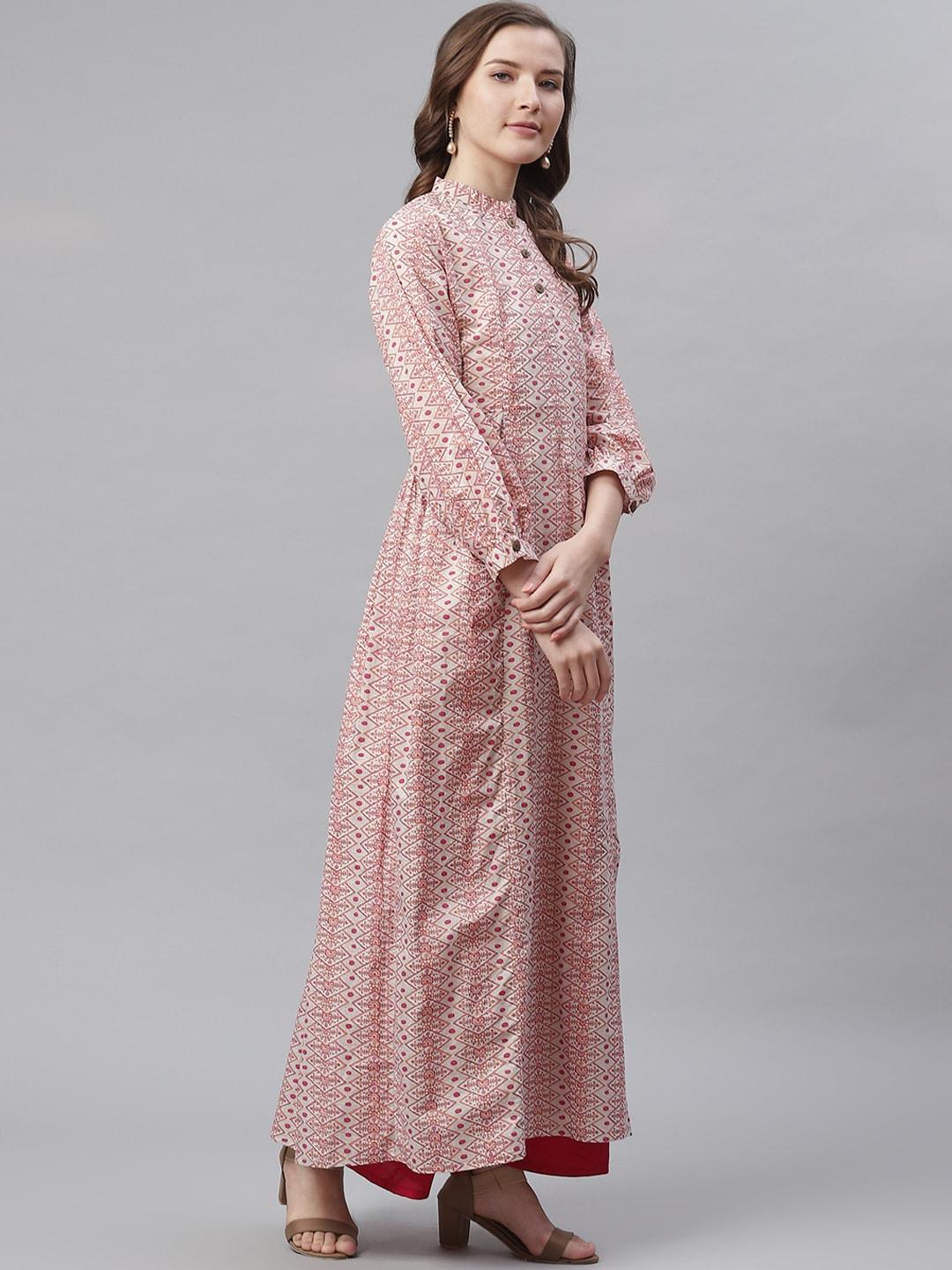 Divena White Peach Maxi Style Kurta - divena world-Mohi