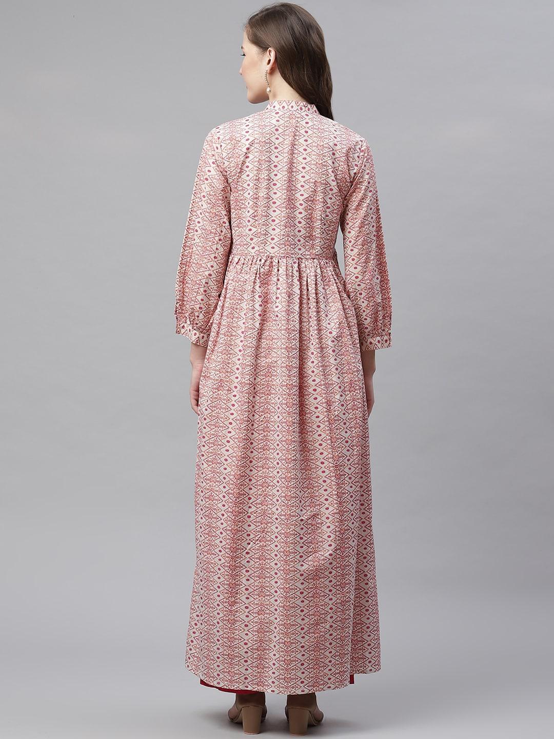 Divena White Peach Maxi Style Kurta - divena world-Mohi