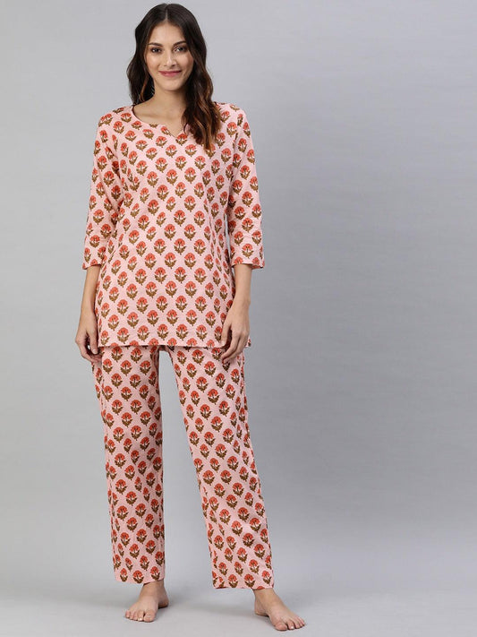 Divena Pink Cotton Loungewear /Nightwear Set - divena world-Mohi