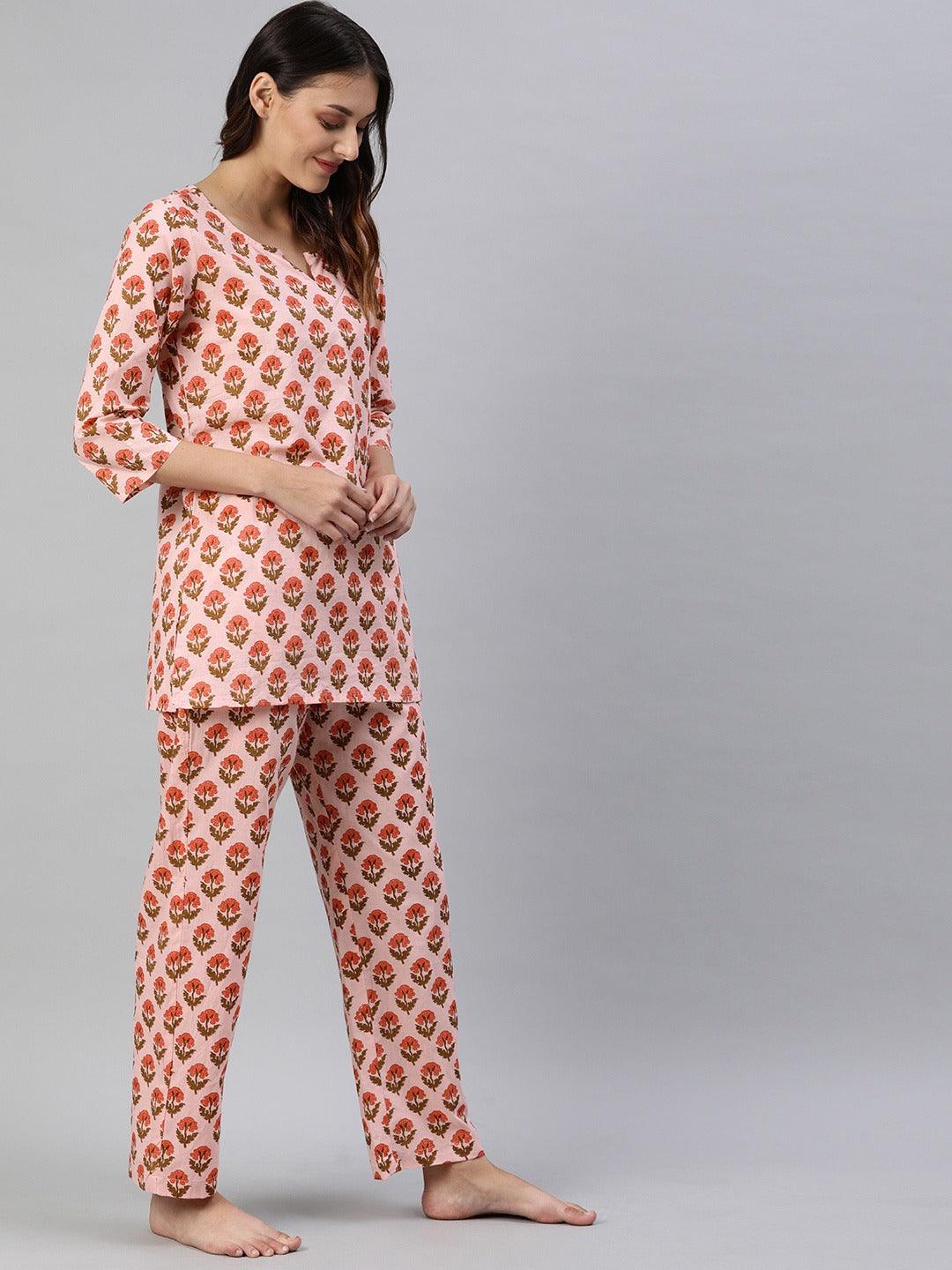 Divena Pink Cotton Loungewear /Nightwear Set - divena world-Mohi