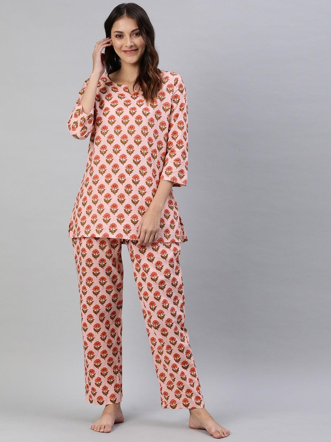 Divena Pink Cotton Loungewear /Nightwear Set - divena world-Mohi