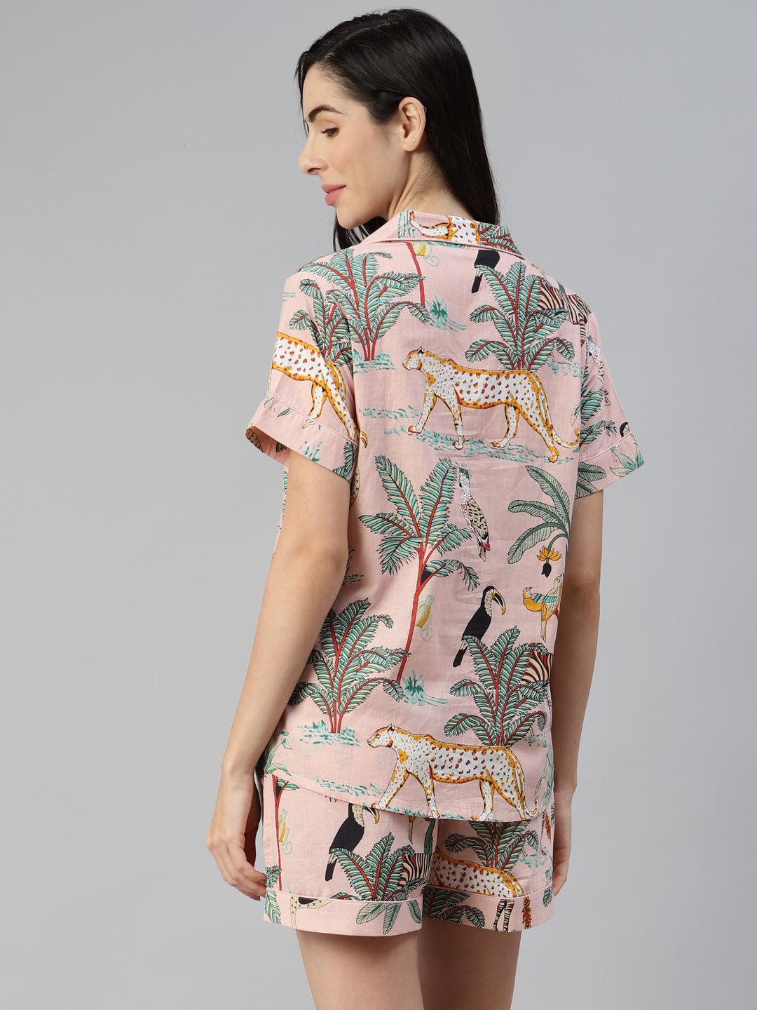 Divena Pink Cotton Floral Print Night Suit - divena world-Mohi