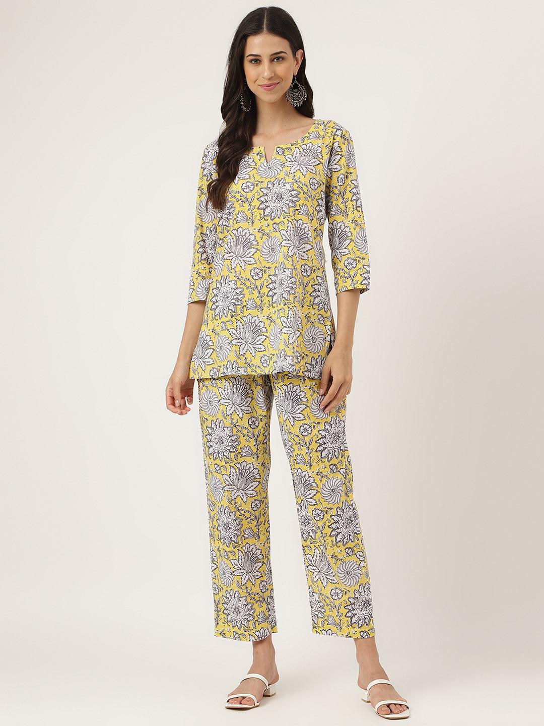 Divena Yellow Printed Loungewear/Nightwear - divena world-Mohi