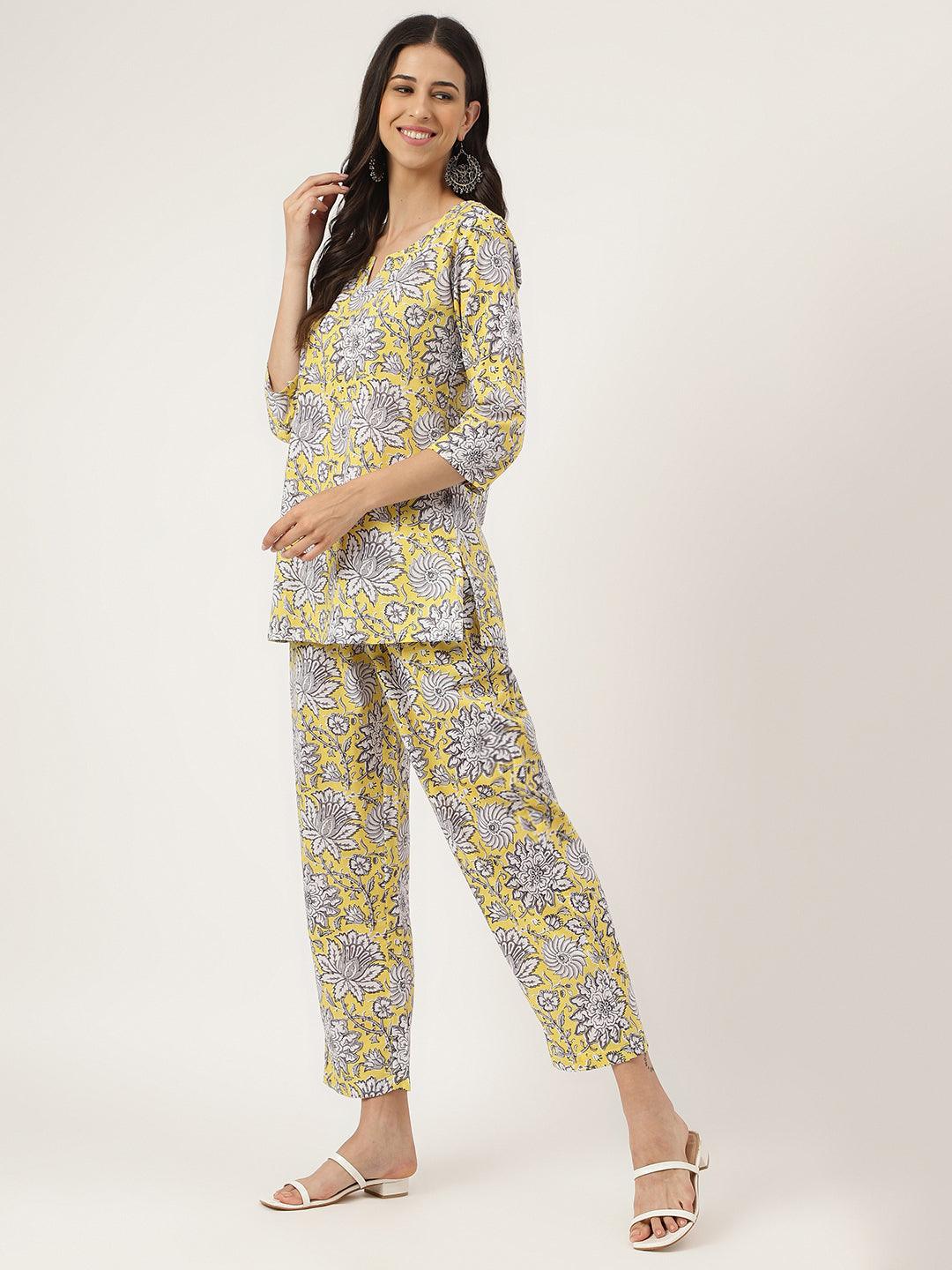 Divena Yellow Printed Loungewear/Nightwear - divena world-Mohi