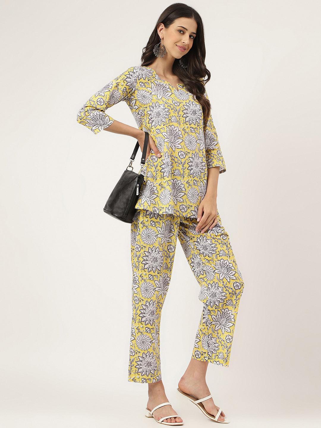 Divena Yellow Printed Loungewear/Nightwear - divena world-Mohi