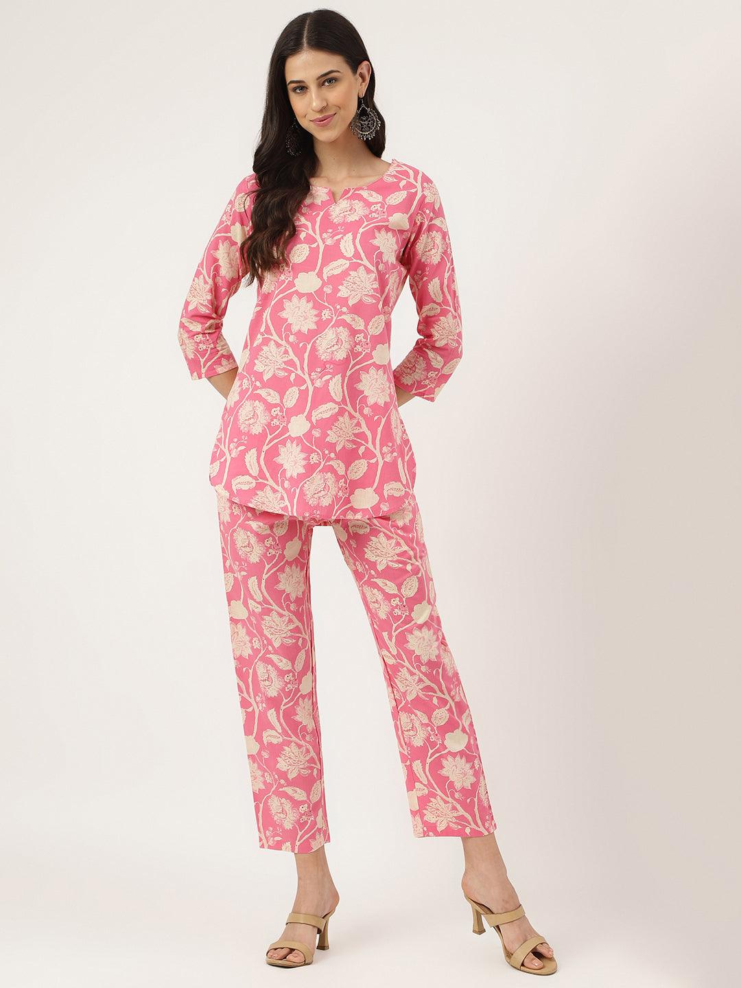 Divena Pink Printed Loungewear/Nightwear - divena world-Mohi