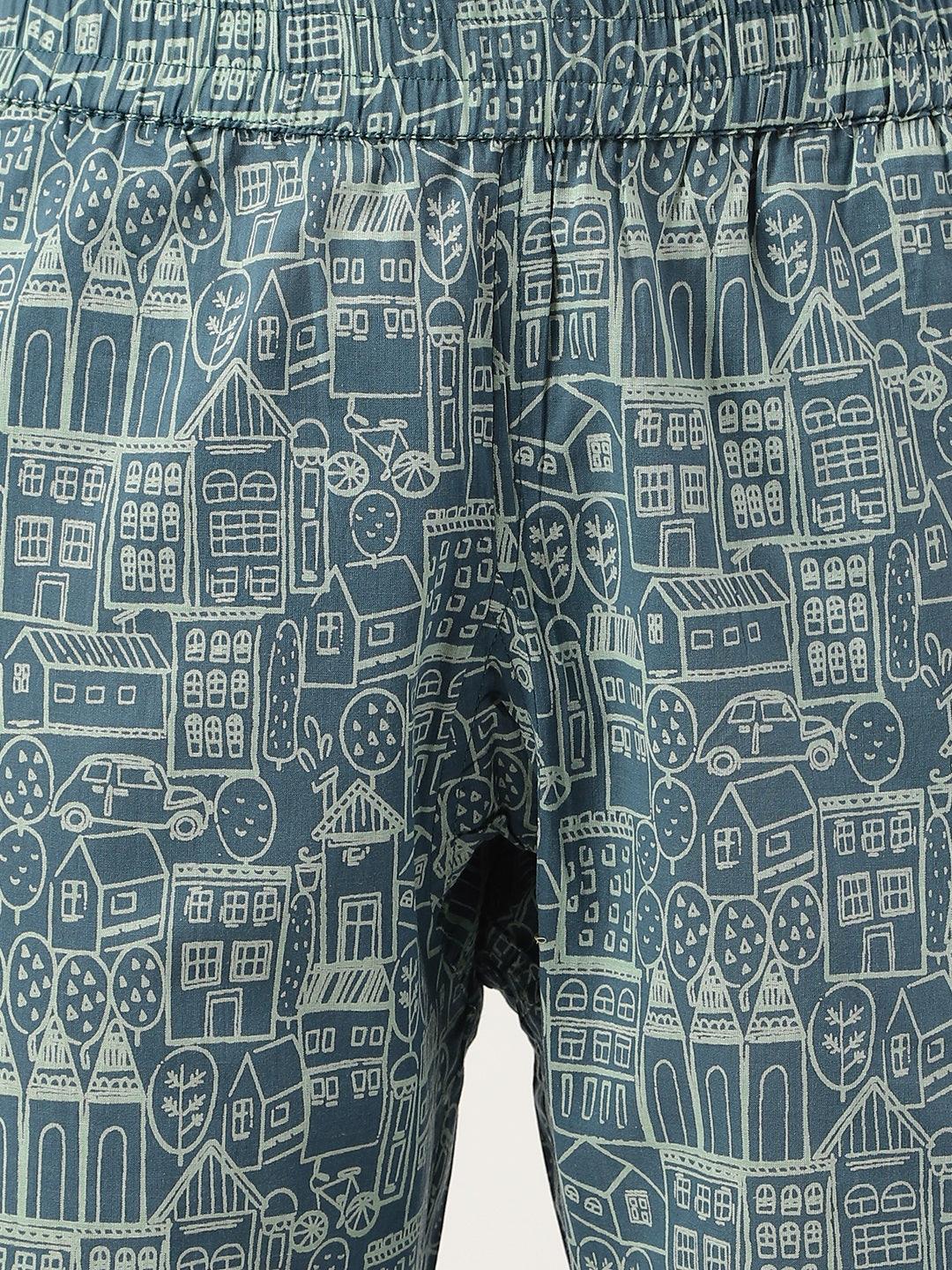 Divena Teal Blue Printed Loungewear/Nightwear - divena world-Mohi