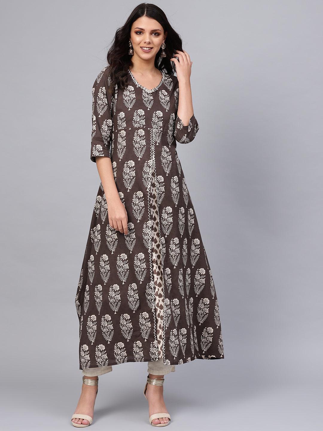 Divena Double Layered Brown Cotton Kurta - divena world-Mohi