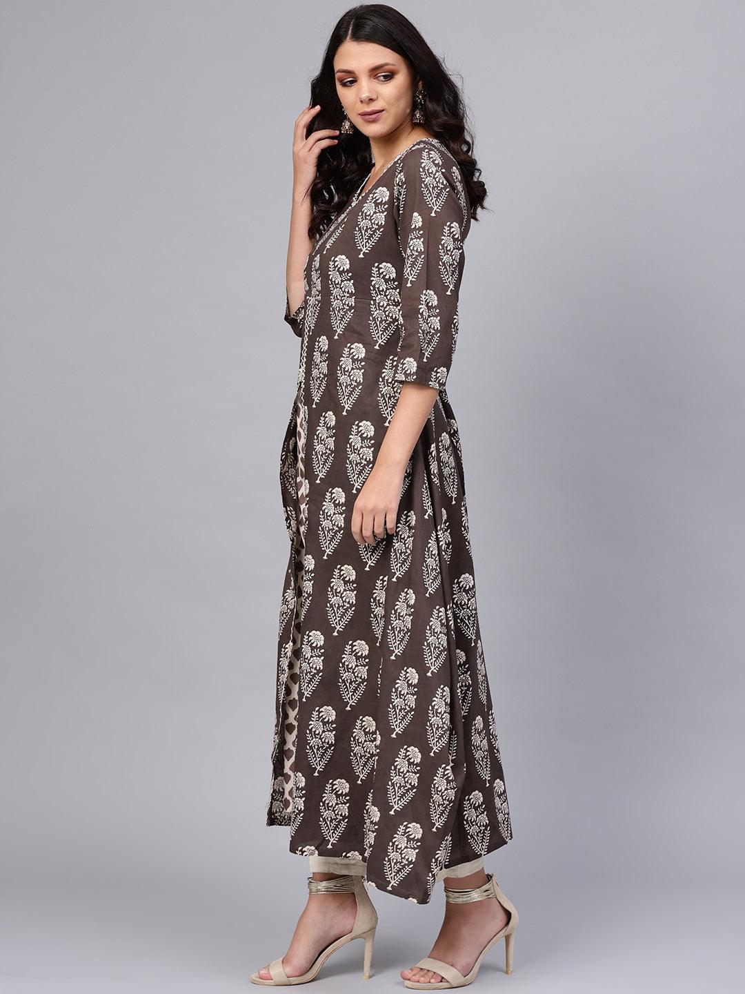 Divena Double Layered Brown Cotton Kurta - divena world-Mohi