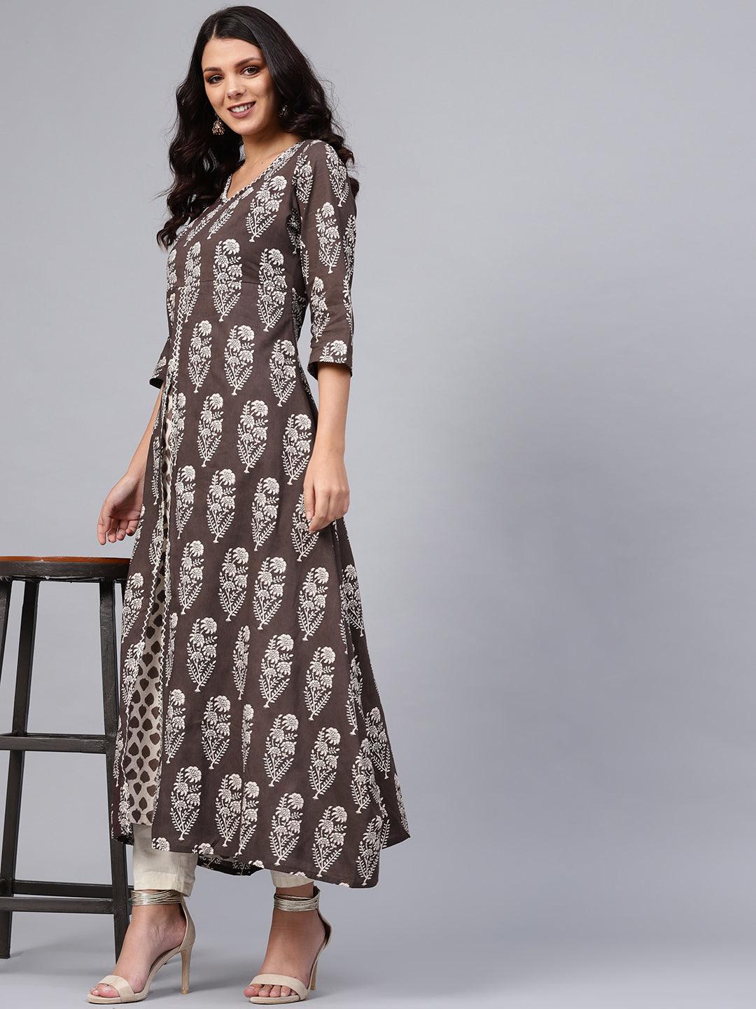 Divena Double Layered Brown Cotton Kurta - divena world-Mohi