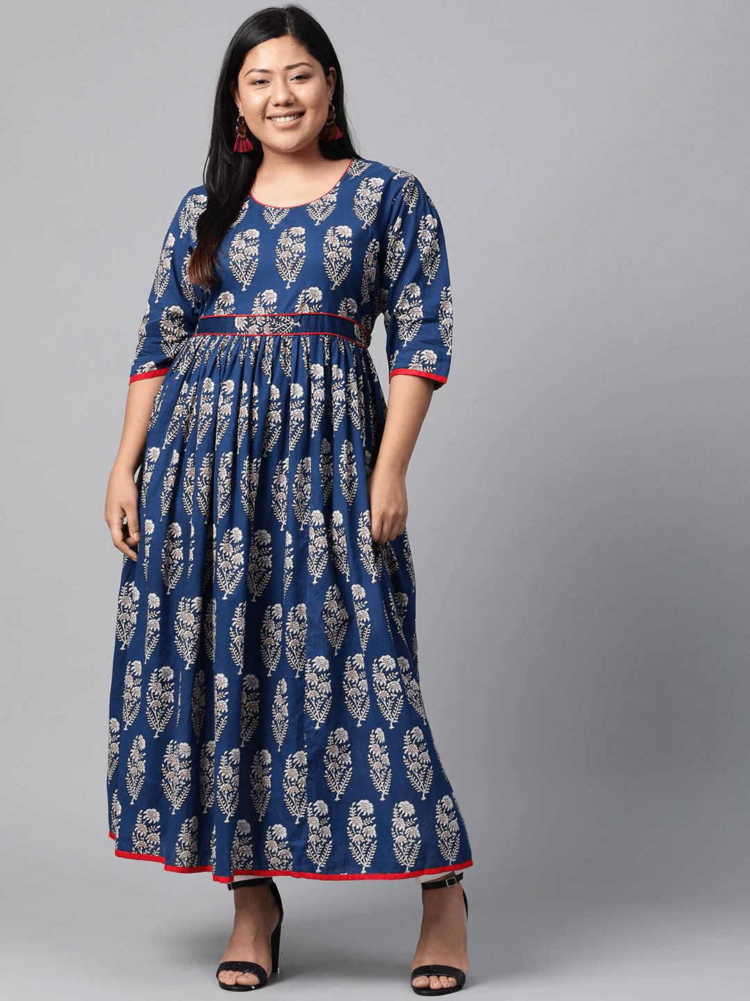 Plus Size Royal Blue Printed Floor Length Anarkali - divena world-Mohi