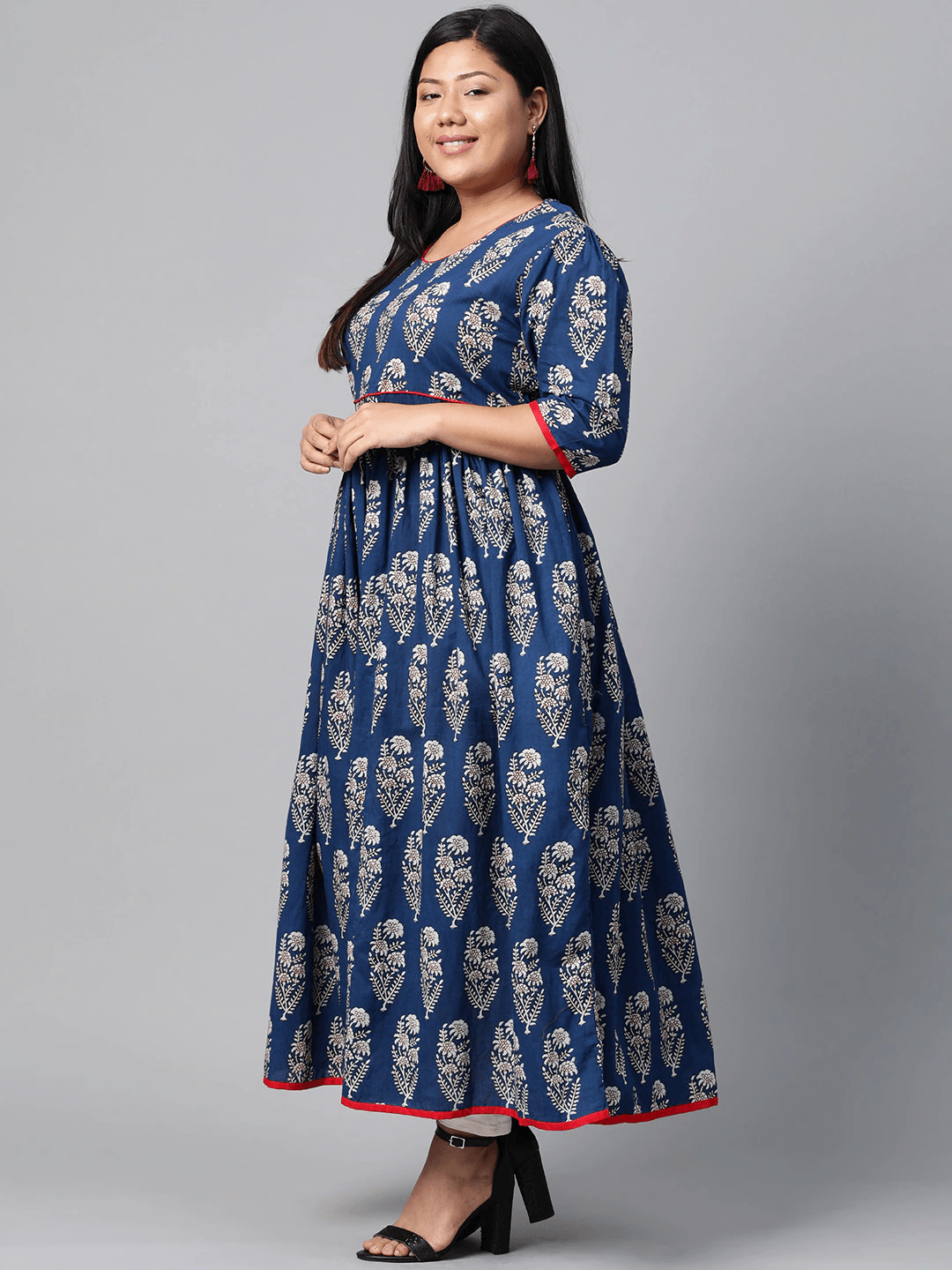 Plus Size Royal Blue Printed Floor Length Anarkali - divena world-Mohi