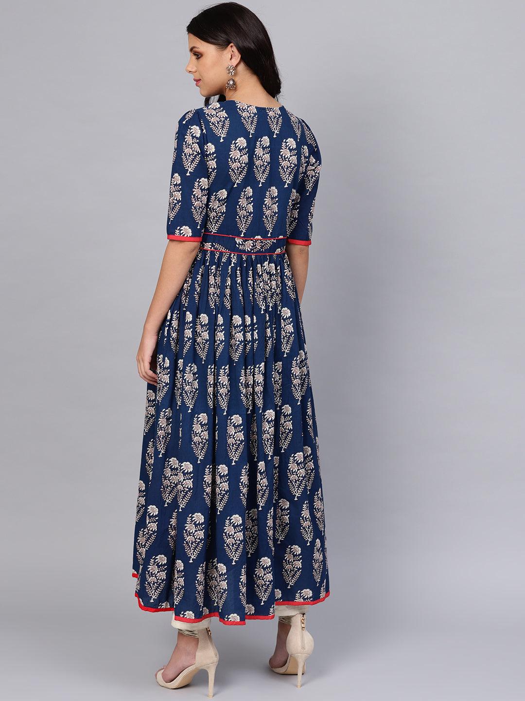 Divena Royal Blue Printed Floor Length Anarkali - divena world-Mohi